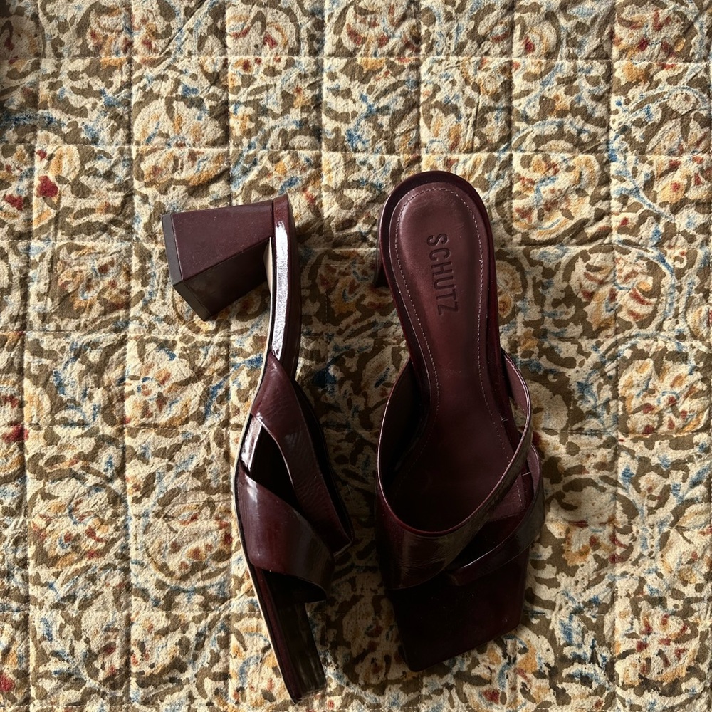Schutz Madeline Mid Brown Leather Heeled Sandals